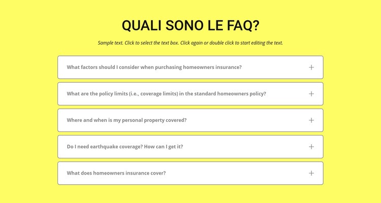 FAQ su sfondo giallo Costruttore di siti web HTML