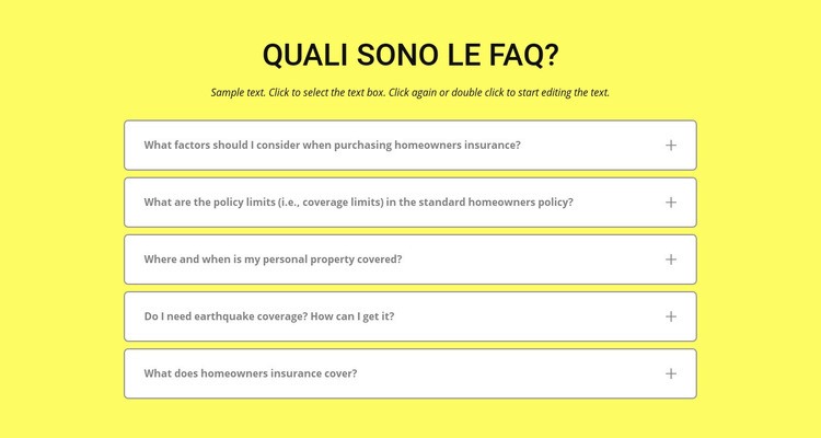 FAQ su sfondo giallo Modelli di Website Builder