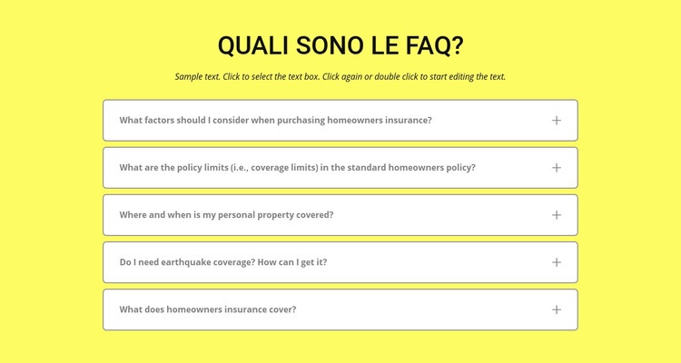 FAQ su sfondo giallo Mockup del sito web