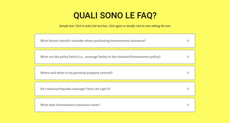FAQ su sfondo giallo Tema WordPress