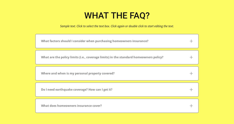 FAQ on yellow background Joomla Page Builder