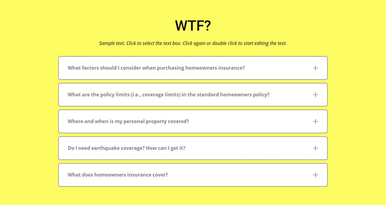 FAQ op gele achtergrond Website sjabloon
