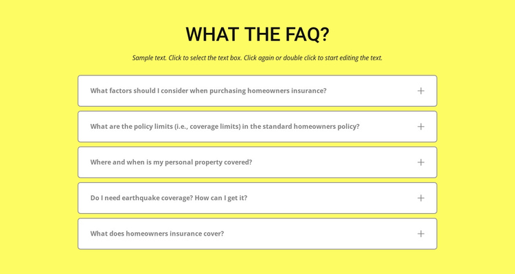 FAQ on yellow background One Page Template