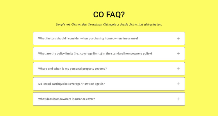 FAQ na żółtym tle Szablon witryny sieci Web
