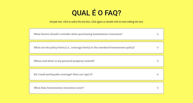 FAQ sobre fundo amarelo Design do site