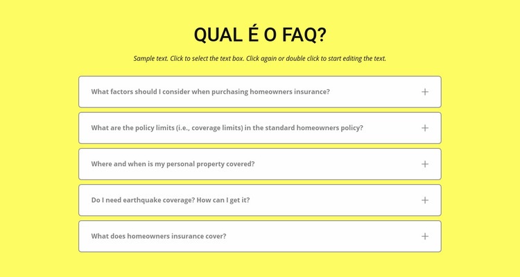 FAQ sobre fundo amarelo Maquete do site