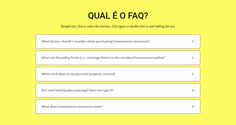 FAQ sobre fundo amarelo Template Joomla