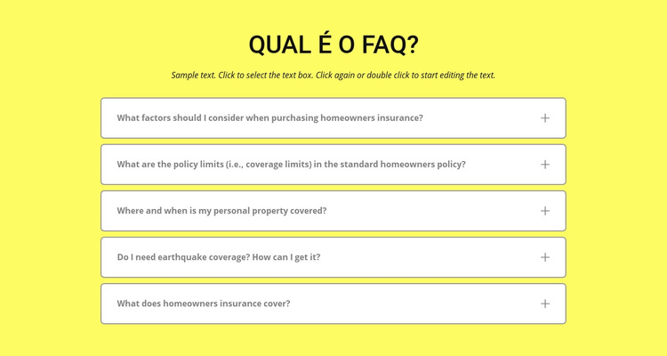 FAQ sobre fundo amarelo Modelo de site