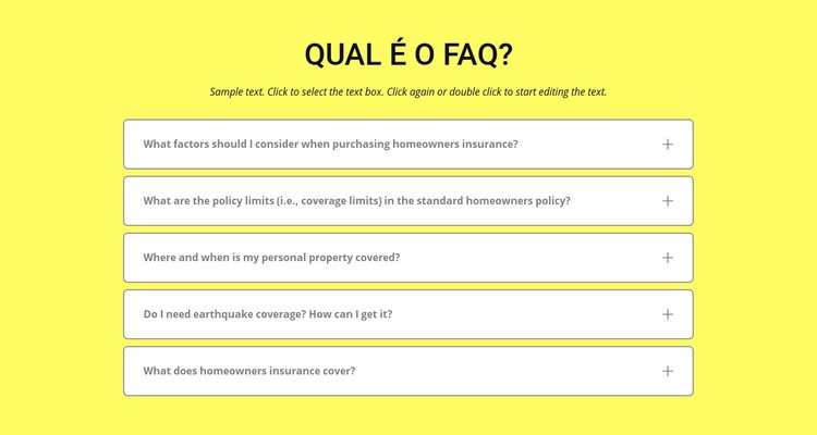 FAQ sobre fundo amarelo Modelo de uma página