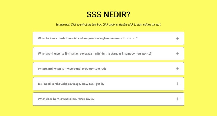 Sarı arka planda SSS Web sitesi tasarımı