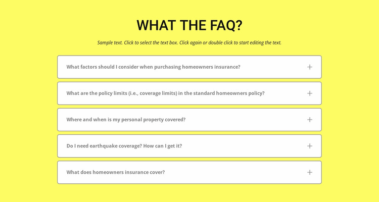 FAQ on yellow background Website Builder Templates