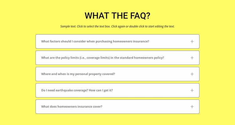 FAQ on yellow background Website Mockup