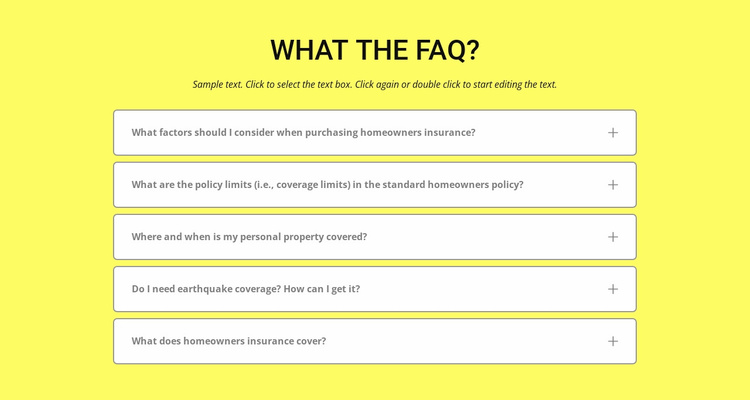 FAQ on yellow background Website Template