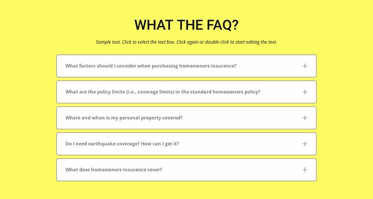 FAQ on yellow background Wix Template Alternative