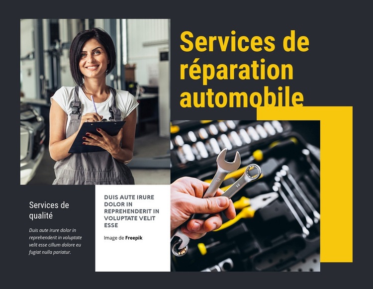 Réparation automobile adaptée aux femmes Maquette de site Web