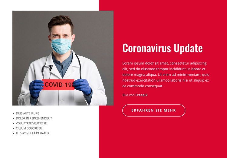 Coronavirus News und Updates Website-Vorlage
