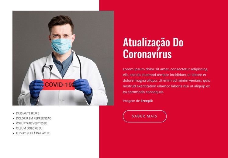 Notícias e atualizações sobre o Coronavirus Modelo de uma página