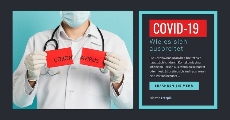 Symptome von COVID-19 Landing Page