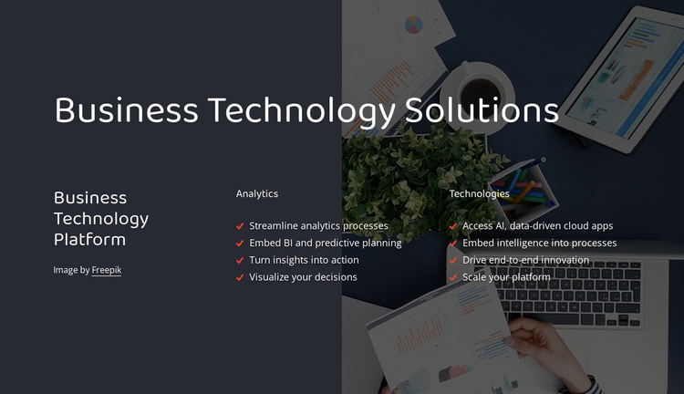 Business technology platform Landing Page