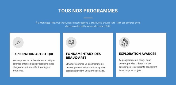 Programmes artistiques qui changent la vie Maquette de site Web