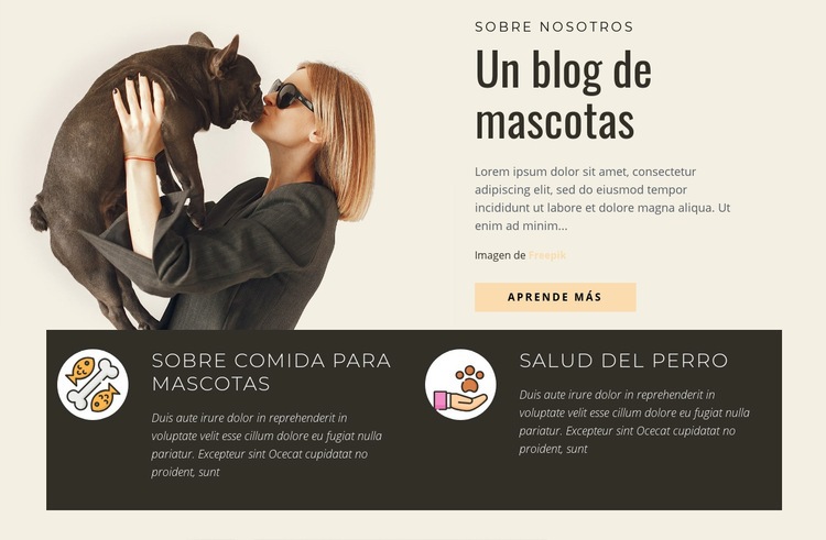 Un blog de mascotas Maqueta de sitio web