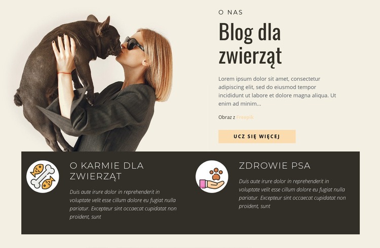 Blog dla zwierząt Makieta strony internetowej