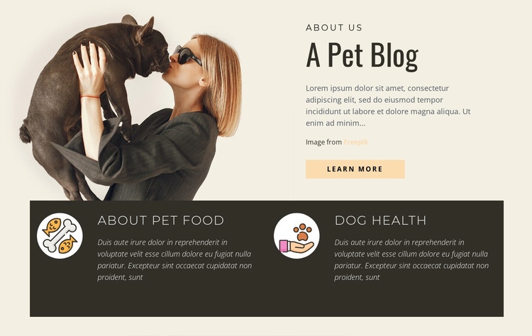 En husdjursblogg Html webbplatsbyggare