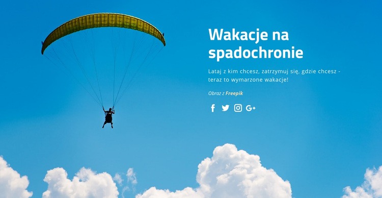 Wakacje na spadochronie Makieta strony internetowej