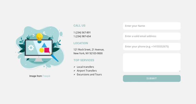 Contact form and addresses Homepage Design