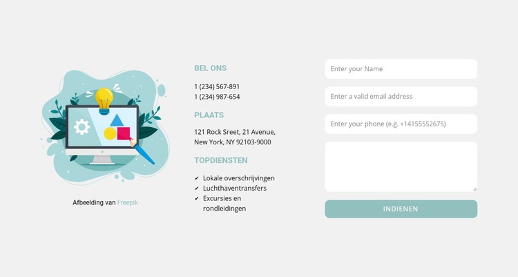 Contactformulier en adressen Bestemmingspagina