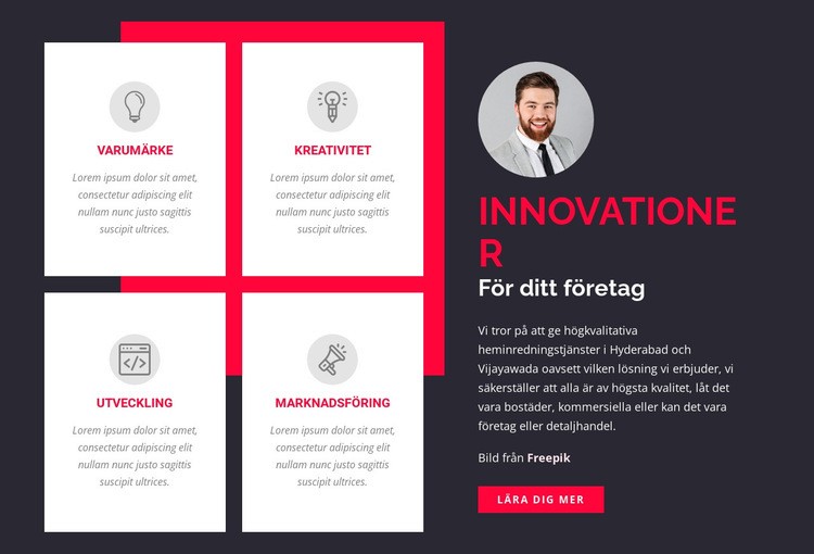 Innovationer för ditt företag Webbplats mall