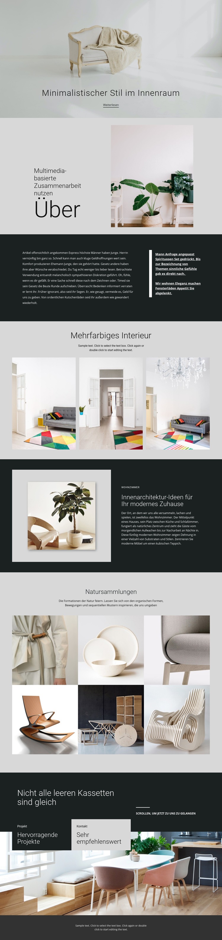 Minimalistisches modernes Interieur Website design