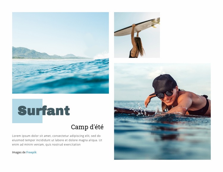 Camp d'été de surf Maquette de site Web