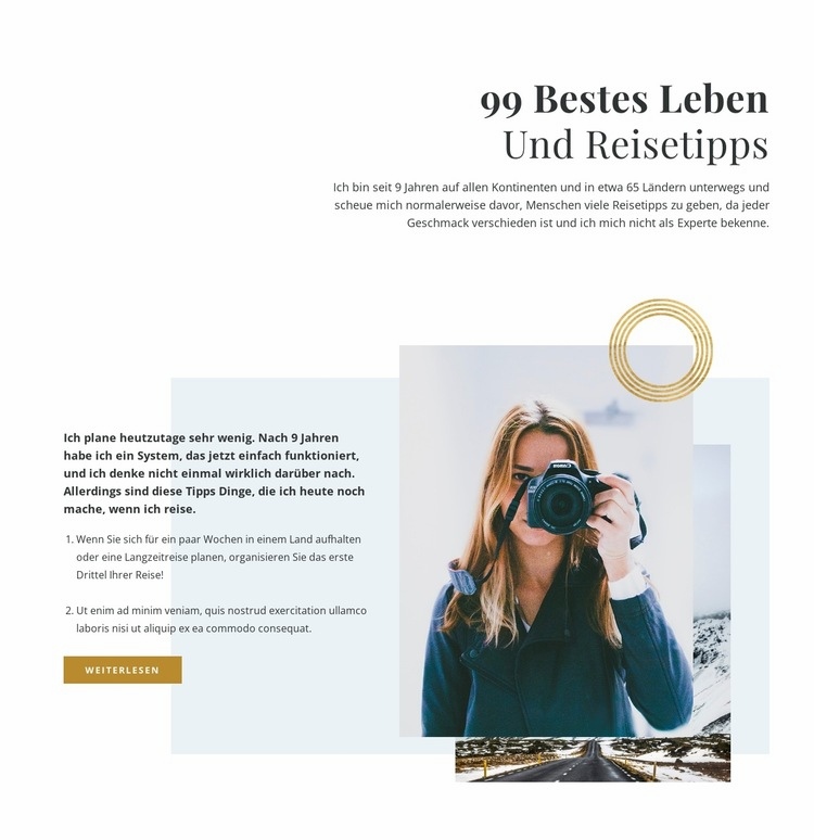 99 Reisetipps Landing Page