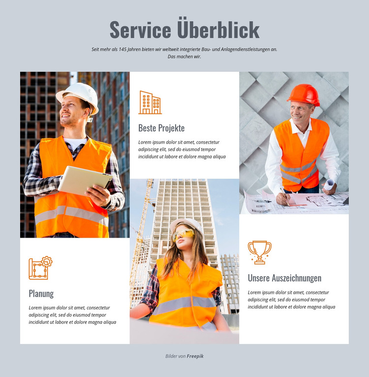 Service Überblick HTML-Vorlage