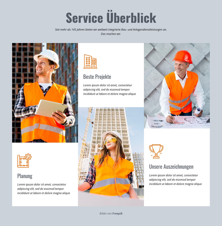 Service Überblick Website-Vorlage
