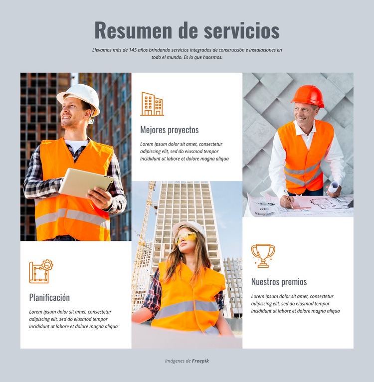 Resumen de servicios Plantillas de creación de sitios web