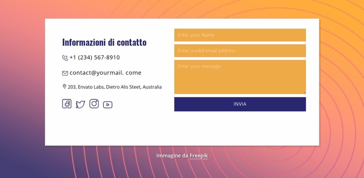 Informazioni di contatto nel gruppo Modelli di Website Builder