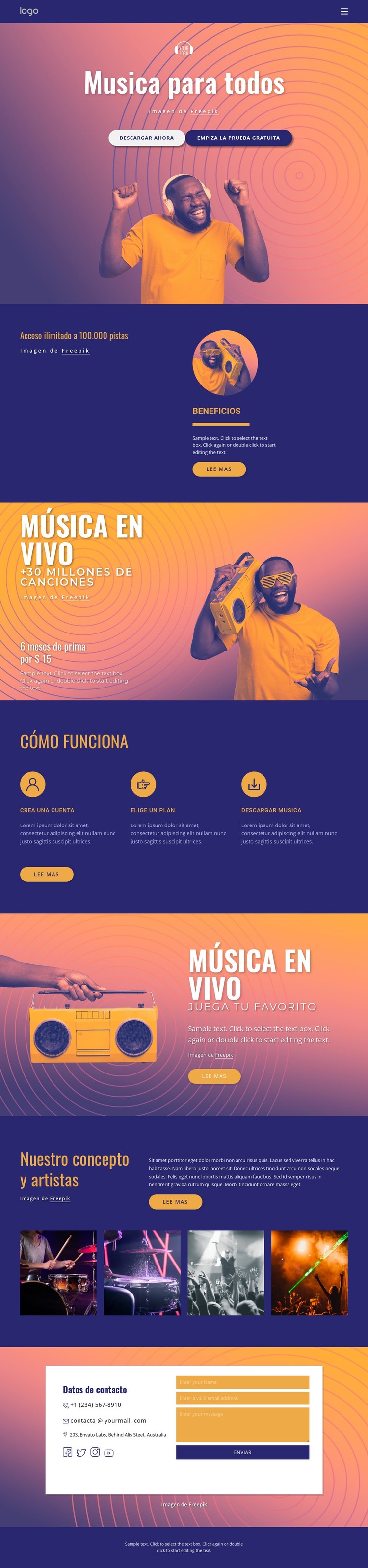 Musica para todos Maqueta de sitio web