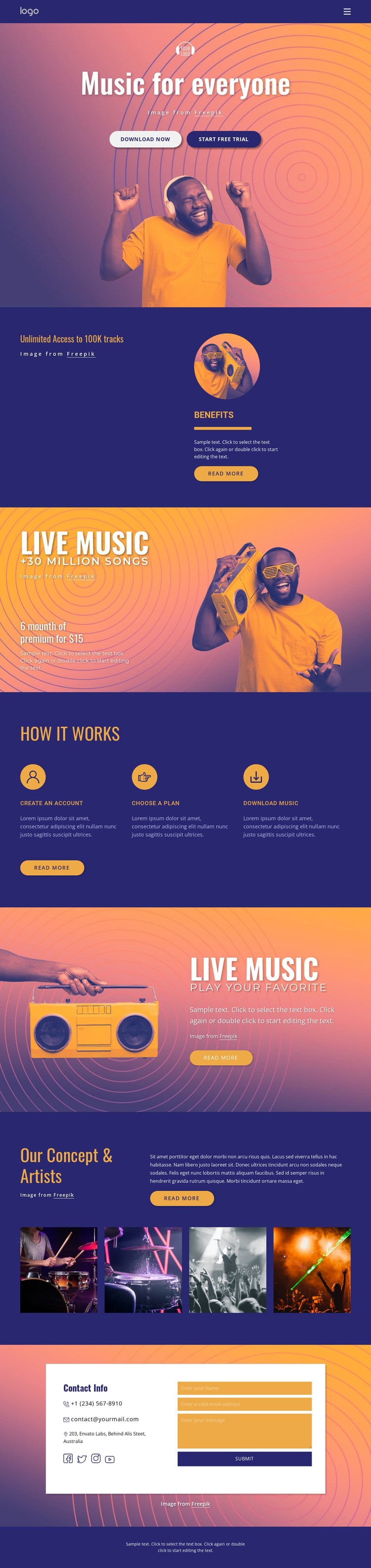 Music for everyone Homepage Design