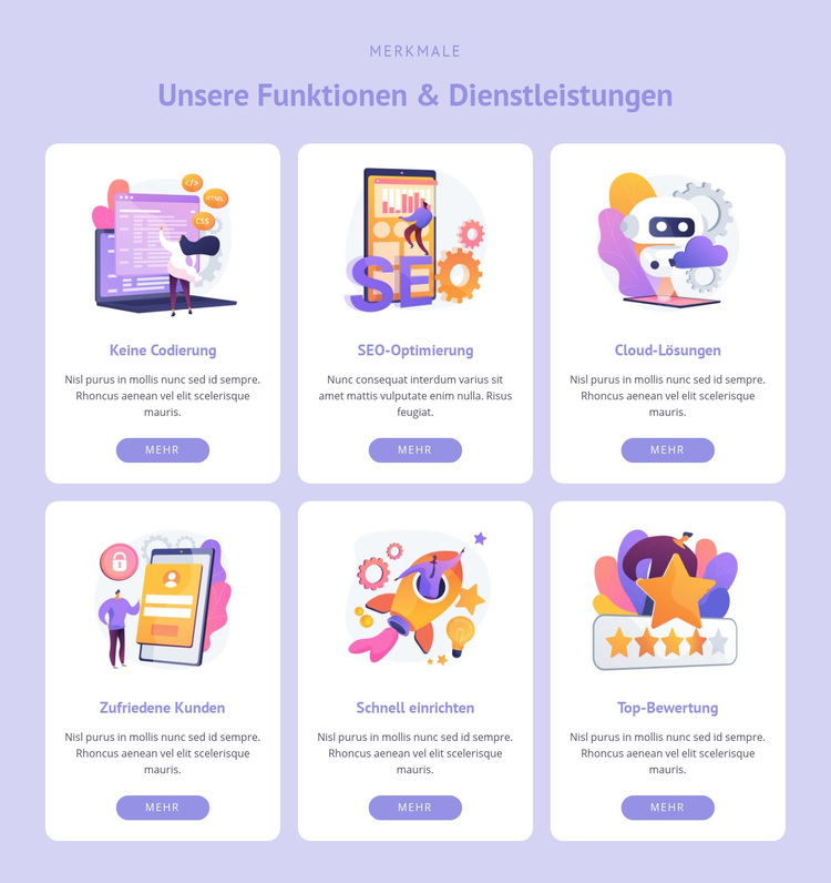 Sechs Arbeitsbereiche WordPress-Theme