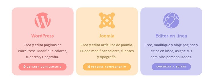 Columnas de colores con iconos Plantillas de creación de sitios web