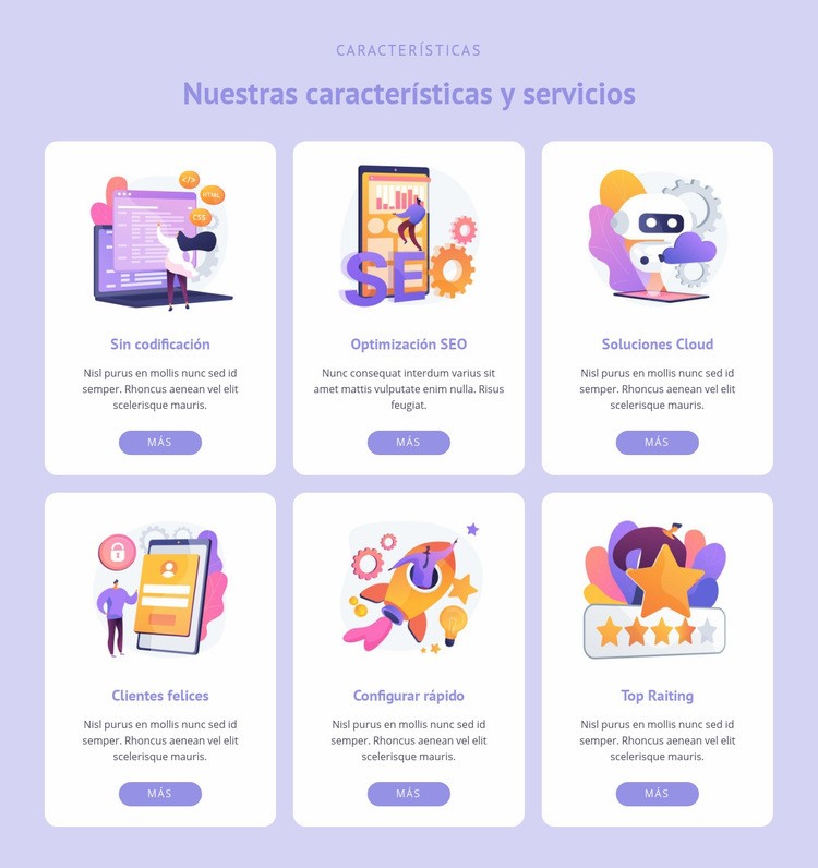 Seis áreas de trabajo Plantillas de creación de sitios web