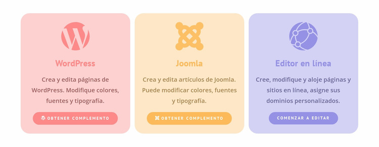 Columnas de colores con iconos Plantilla Joomla