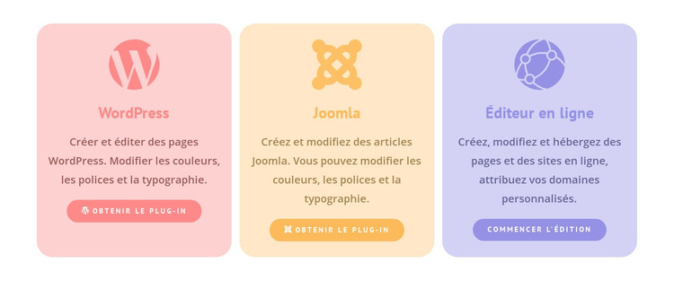 Colonnes colorées avec des icônes Modèle HTML