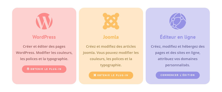 Colonnes colorées avec des icônes Thème WordPress