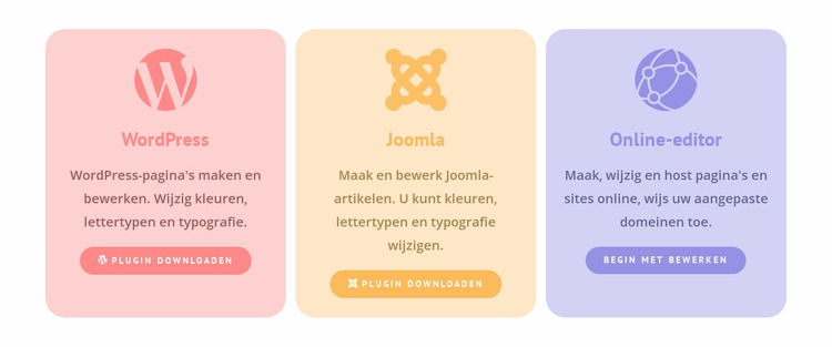 Gekleurde kolommen met pictogrammen Joomla-sjabloon
