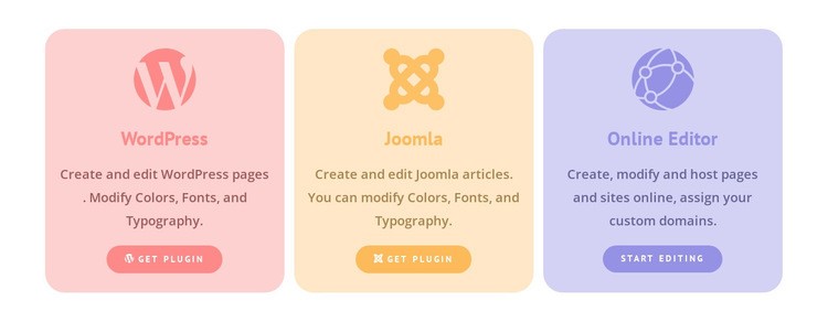 Färgade kolumner med ikoner Html webbplatsbyggare