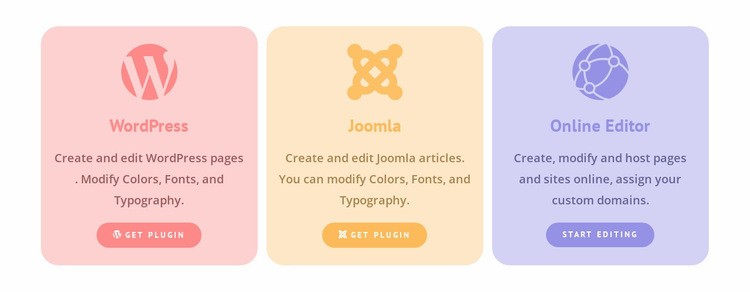 Colored columns with icons Web Page Design