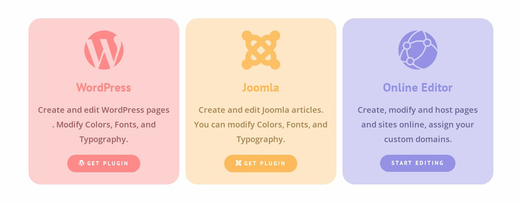 Colored columns with icons WordPress Website Builder